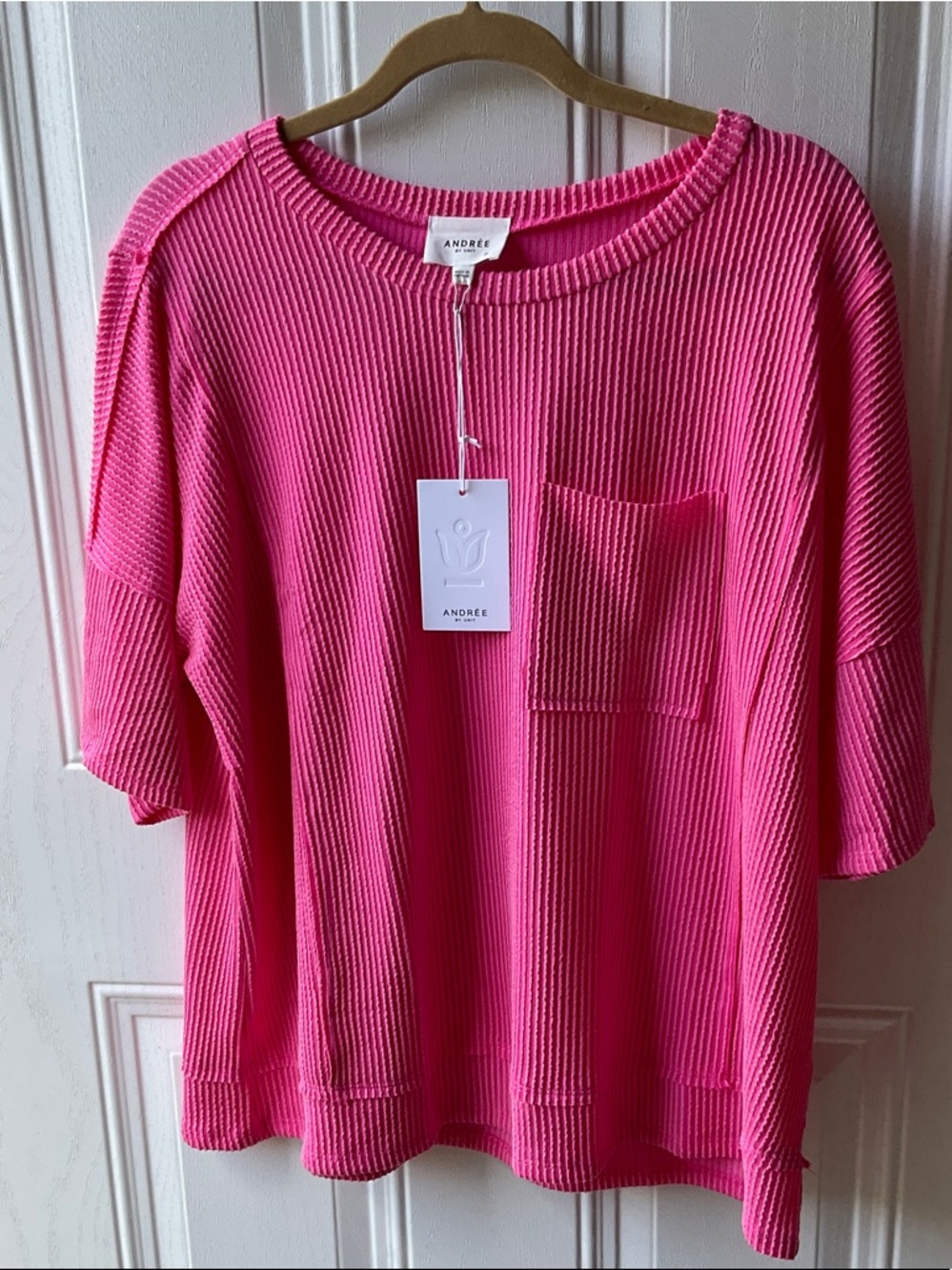 ANDREE BY UNIT Hot Pink Ribbed Pocket Top